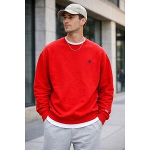 Champion Mens XL Red Crewneck Sweatshirt Embroidered Logo classic fit  Pullover